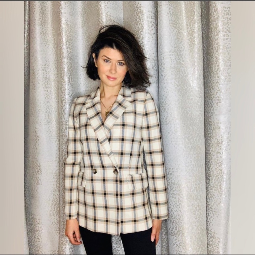 Double-breasted blazer — Plaid/beige - Picture 4 of 6
